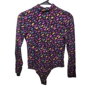 American Apparel Mock Neck Open Back Thong Bodysuit Medium USA Made